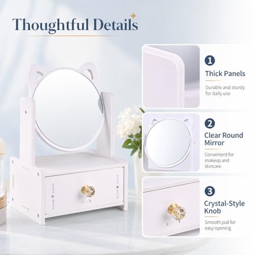 Desktop Makeup Mirror Organizer with Drawers