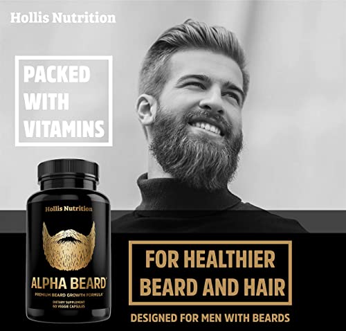 ALPHA BEARD Growth Vitamins | Biotin 10K MCG, Collagen, Keratin, OptiMSM®, goMCT®, BioPerine® | Beard and Hair Growth Supplement for Men | Regrow Stronger, Thicker, Healthier Facial Hair