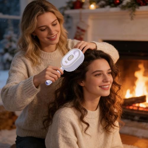Rechargeable Steam Hair Brush - Detangling Comb for Curly & Thick Hair