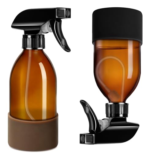 Tecohouse 2 Pack 8oz Amber Glass Spray Bottles with Silicone Sleeve