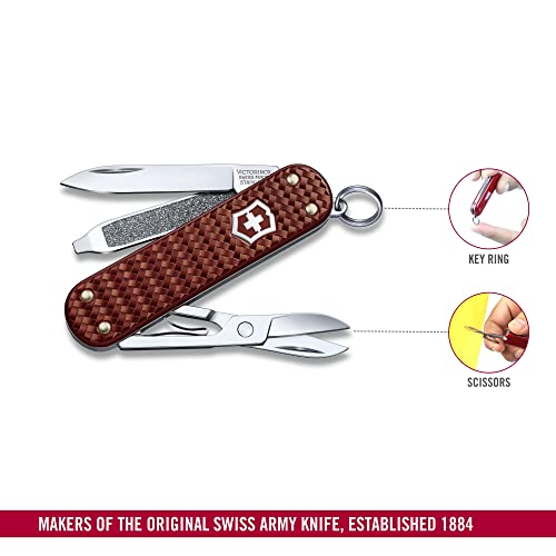 Victorinox Classic SD Precious Alox Swiss Army Knife, Compact 5 Function Swiss Made Pocket Knife with Small Blade, Screwdriver and Key Ring - Hazel Brown