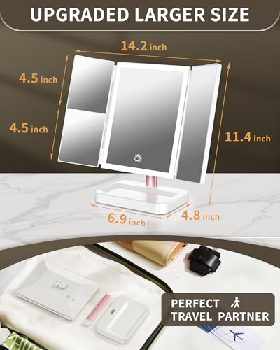 BERTHALESS White Makeup Mirror with Lights & 1X 2X 3X Magnification, Touch Sensor