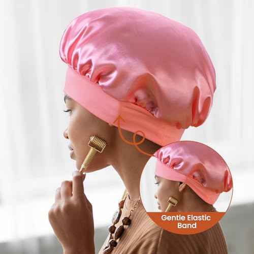 Silk Bonnet for Sleeping Women - Waterproof Shower & Sleep Hair Protector, Adjustable Silk Night Cap for Curly/Natural Hair