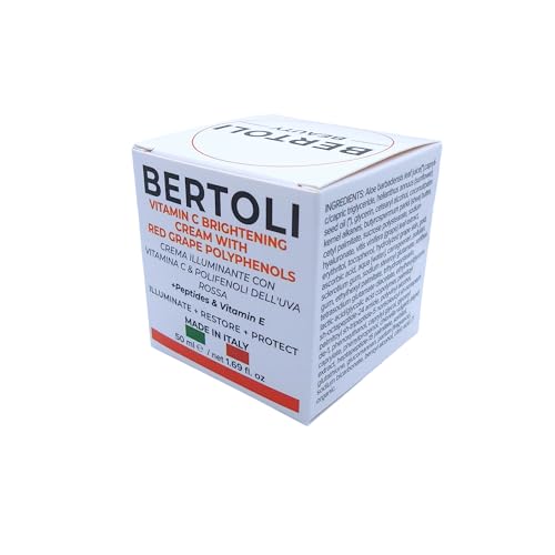 BERTOLI Brightening Cream ? Polyphenol Moisturizer for the Look of Dark Spots, with Peptides, Hyaluronic Acid, Vitamin C & Grape Antioxidants | Italian Skincare | Clean, Vegan