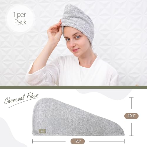 myHomeBody Hair Towel Wrap - Quick Drying Turban, Charcoal Fiber
