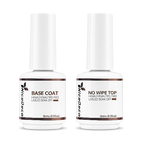 Nicedeco No Wipe Gel Top Coat and Base Coat, 6 Pcs Rubber Base Gel Polish for Nails