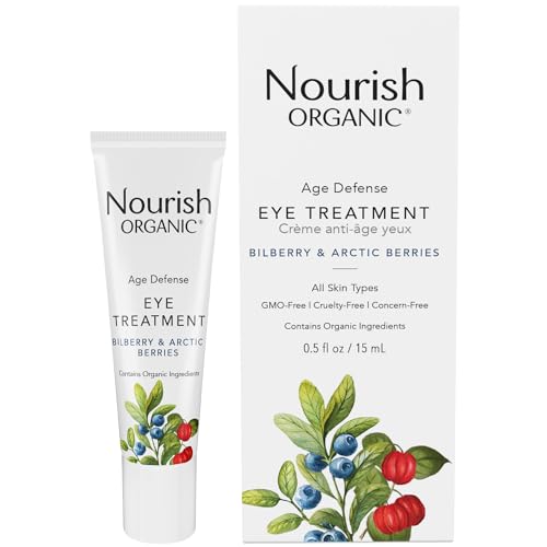 Nourish Organic Eye Treatment, Bilberry & Arctic Berries ? Age Defense Under Eye Cream with Vitamin C + Washable Cotton Round