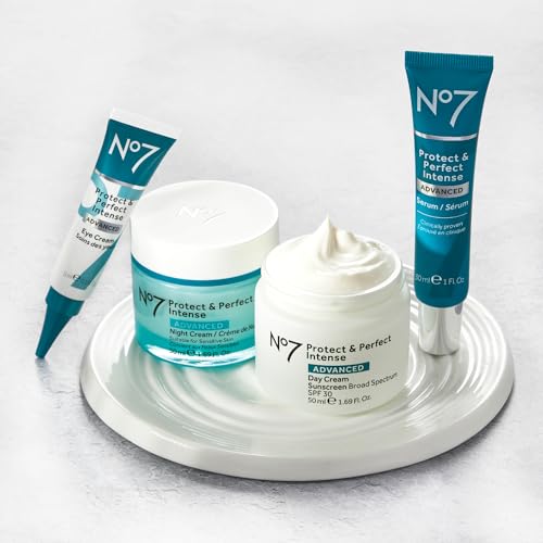 No7 Protect & Perfect Intense Advanced Cleansing Water - Dual Action Facial Cleanser + Makeup Remover - Cleansing Facial Water + Natural AHA Exfoliant for Smoother, Brighter Skin Hydration (6.7oz)