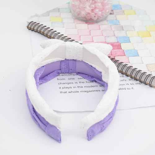 Bow Headbands for Girls Kids, Thin Headband with Bow Women Hair Accessories Fashion Knotted Head Band Non Slip for Toddlers(Purple/White, 2Pcs)