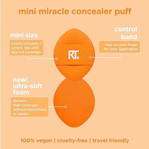 Real Techniques Mini Miracle Concealer Puff Trio, Small Makeup Puff For Liquid & Cream Foundation & Concealer, Targeted Concealing, Travel Friendly & Reusable, Vegan & Cruelty Free, 3 Count