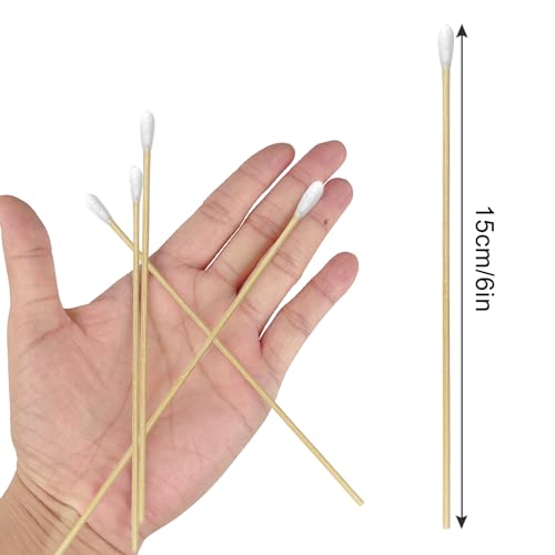 Round Cotton Swabs 600ct with Reusable Case - 6 Inch Bamboo Tips for Beauty Electronics & Cleaning
