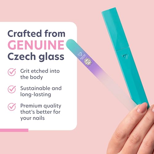 Czech Glass Nail File with Case - Gentle Crystal File for Natural Nails