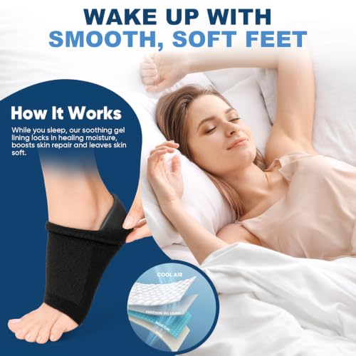 OKbutler Moisturizing Gel Heel Socks for Dry Cracked Feet - 2 Pairs Black
