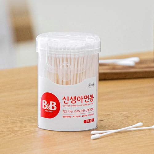 Cotton Swabs 210 pcs – 100% Pure Cotton, Double-Tipped, Paper Stick, Hygienic One-Touch Container