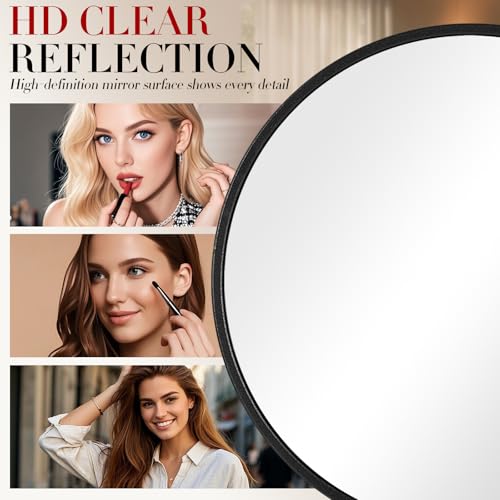 Retro metal compact travel mirror 1x magnification compact portable foldable, used as a compact magnifying glass for wallets and pockets, distortion free folding portable compact mirror (Black)