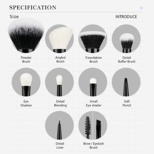 Jessup 10Pcs Black Brushes Set T323 With Eyeliner Brushes Set T324
