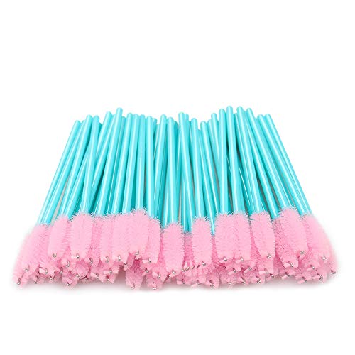300 Pack Disposable Eyelash Mascara Wands with Blue/Pink Handles - Makeup Brush Kit for Lash Extensions & Brows