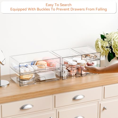 Yieach Clear Stackable Storage Drawers - Set of 6
