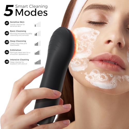 Electric Facial Cleansing Brush with 4 LED Light & 5 Vibration Levels