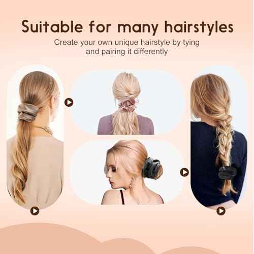 Large Premium Velvet Scrunchie for Women Silky Fabric Hair Ties Soft Ponytail Holder (Rose red Orange Green Grey) 4PCS