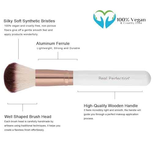 Real Perfection Makeup Brush Set 16 Pcs with 1 Eyebrow Razor Premium Synthetic Foundation Powder Concealers Eyeshadow Blush Makeup Brushes Make up Brushes Kit (White)