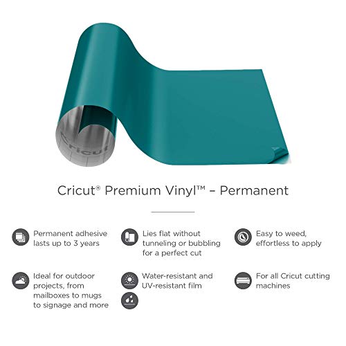 Cricut Premium Permanent Vinyl, Aqua (12" x 48") - Compatible with Maker & Explore Machines, Long Lasting, UV & Water-Resistant, Indoor + Outdoor Projects