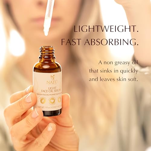 NAT? BOTANICALS Light Face Oil Serum for Oily & Combination Skin - Vitamin A from Sweet Almond & Lightweight Botanical Blend with Tea Tree Oil - Fast Absorbing, Hydrating & Naturally Aromatic - 1fl oz