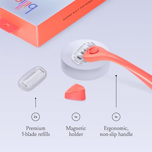 Billie Women¡¯s Razor Kit, 1 Handle + 2 Blade Refills + Magnetic Holder, Coral