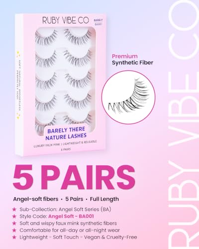 Wispy False Eyelashes Natural Look, Reusable Lash Strips 5 Pairs