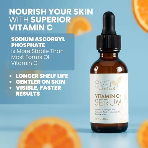 Eva Naturals Vitamin C Serum for Face ? Anti Aging Dark Spot Remover with Retinol, Hyaluronic Acid, Niacinamide & Salicylic Acid ? Face Serum for Women for Clear, Smooth, Radiant Skin