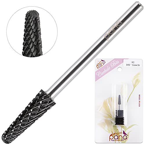 PANA USA Professional 3/32" Shank Size - Cone Shape Carbide Bit - Nail Drill Bit for Manicure Pedicure Tools Dremel Machine (Extra Coarse, DLC Black)