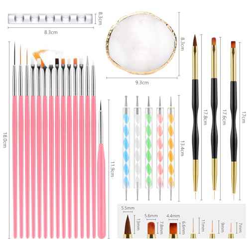 25 Piece Nail Art Tools, Nail Brush Set,Palette, Stand & 2-way Acrylic Silicone Engraving Pen Dotting Pen Tools,For Nail Art DIY Home