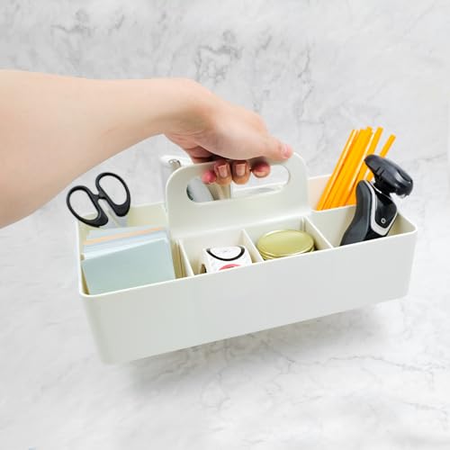 New Plastic Portable Makeup Organizer Caddy Tote Divided Basket Bin with Handle, DIY Divider, 8 Compartments - Office Supplies Organizer -White