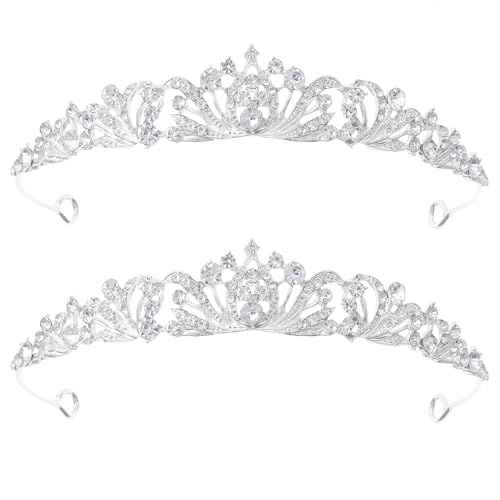 2 Pieces Silver Tiara Crown for Women Wedding Tiaras for Bride Princess Crowns and Tiaras for Girl Rhinestone Crowns for Birthday Halloween Cosplay Christmas Party Prom Gifts