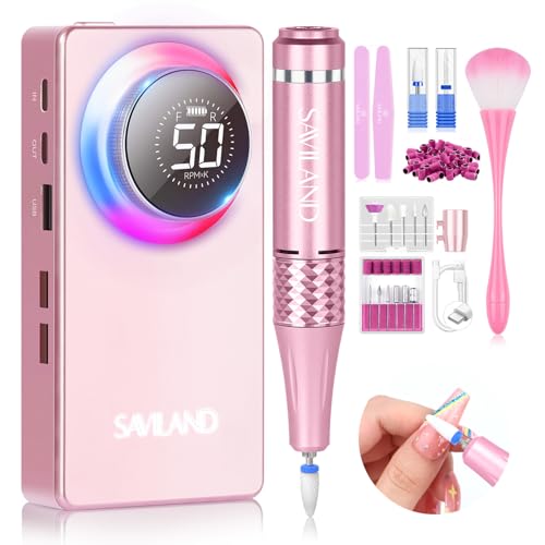 SAVILAND 50000RPM Pink Electric Nail Drill Kit for Acrylic Nails - Light Pink