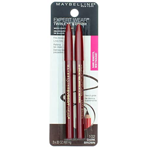 Maybelline Expert Wear Twin Brow & Eye Pencils, Dark Brown, 2 Pack