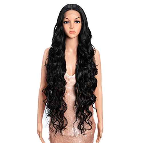 Style Icon 36" Lace Front Wigs Multi-Layered Super Long Big Curl Black Wigs With Baby Hair 130% Density Heat Resistant Fiber Synthetic Wig (36 Inch, 1B)