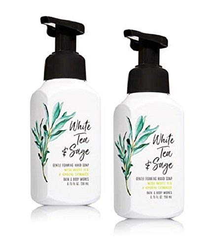 Bath and Body Works Gentle Foaming Hand Soap, White Tea and Sage 8.75 Ounce (2-Pack) with Ginseng Extracts