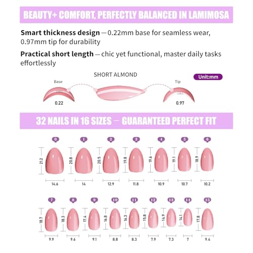 LAMIMOSA Glazed Dream Short Almond Press-On Nails 32Pcs Nude Gel Finish