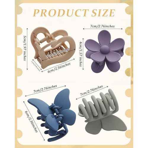 HAIMEIKANG 6 PCS Hair Claw Clips - Matte Flower, Heart, Butterfly Hair Claw Clips for Women Girls - Non-Slip and Strong Hold for Thin/Medium/Thick Hair