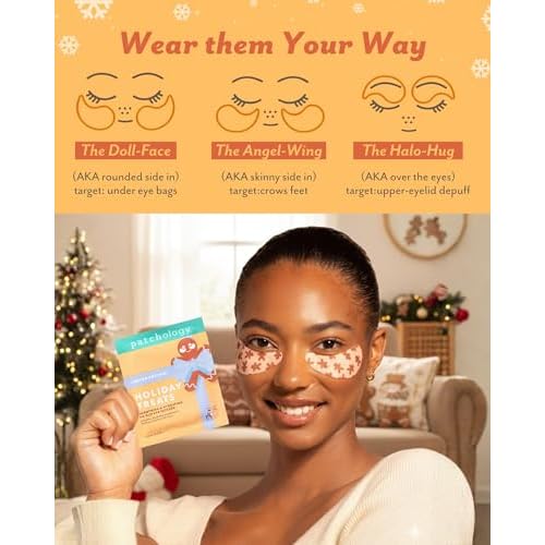 Patchology Holiday Treats Gingerbread Under Eye Patches Gift Set - Cute Stocking Stuffers with Gingerbread Scent - No-Slip Masks that Hydrate, Soothe and Refresh Skin - 5 Pair (Limited Edition)