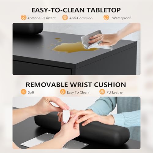 OmySalon L-Shaped Nail Technician Desk with Dust Collector & Storage, 52" Corner Manicure Table