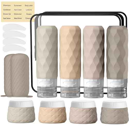 16Pack Travel Bottles for Toiletries, TSA Approved Travel Size Toiletries Containers Set, Silicone Leak Proof Refillable Bottles Elastic Sleeves Creams Jars Accessories Kit W/Clear Bag (Cream)