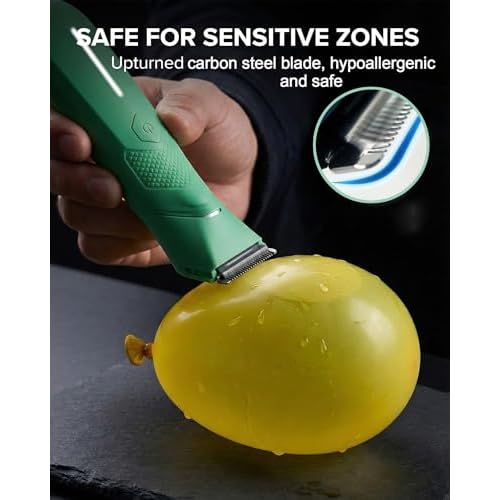 Body Trimmer for Men - Groin & Ball Shaver with Charging Dock - Constant Power No-Pull Electric Pubic Hair Clipper - 5-in-1 Guard Waterproof Body Groomer with LED Light, for Groin, Armpit & Body