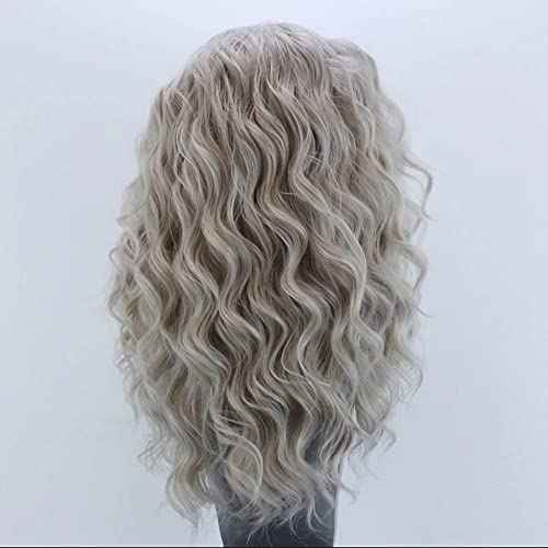RONGDUOYI Shoulder Length Light Grey Body Wave Lace Front Wigs for Women Girls Heat Resistant Synthetic Wig with Free Part Ash Silver Natural Looking Daily Wear Wig (16Inch, 4503)