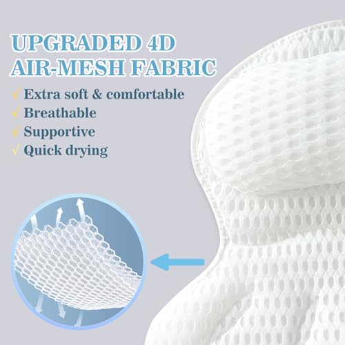 Bath Pillow with Neck & Back Support - 4D Air Mesh, 6 Suction Cups