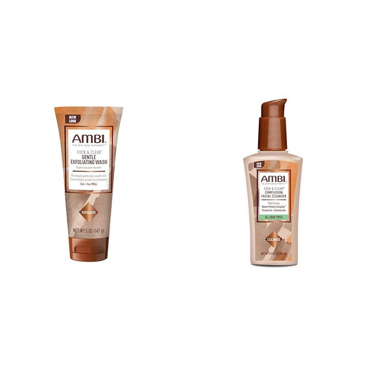 Ambi Even & Clear Exfoliating Wash and Complexion Cleanser Bundle | 5 Oz and 3.5 Fl Oz