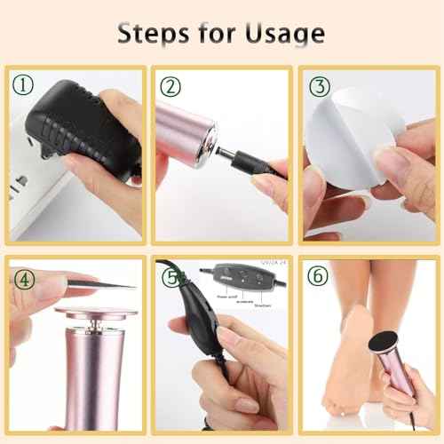 Darmave¢â Electric Foot Callus Remover, Smooth Pedicure Wand with 60 Sanding Pads, Foot Scrubber File, Pedicure Tools for Feet, Heel Scraper for Cracked Heels