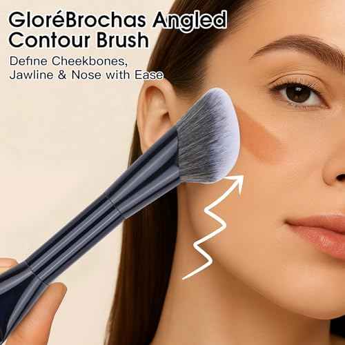 Dual-Ended Makeup Brush,Flat Top Foundation & Angled Contour Brush for Flawless Blending, Smooth Coverage & Effortless Contouring, Ideal for Foundation, Blush, Bronzer & Powder (Black)