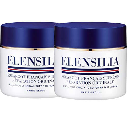 Elensilia (Pack of 2 Snail Mucin Super Repair Facial Cream I 100% Genuine French Sederma Snail Filtrate with Collagen, Ceramide, 8 Types of Hyaluronic Acids